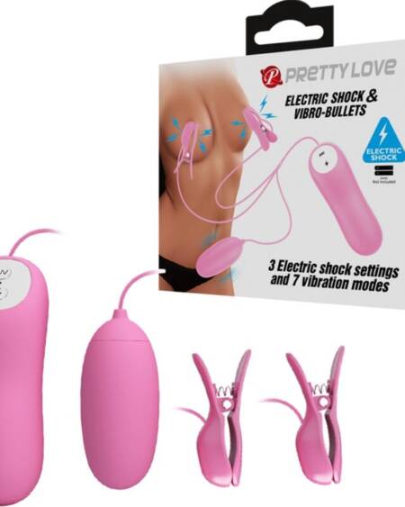 PRETTY LOVE - PINZAS CON VIBRACIÓN Y ELETROSHOCK ROSA
