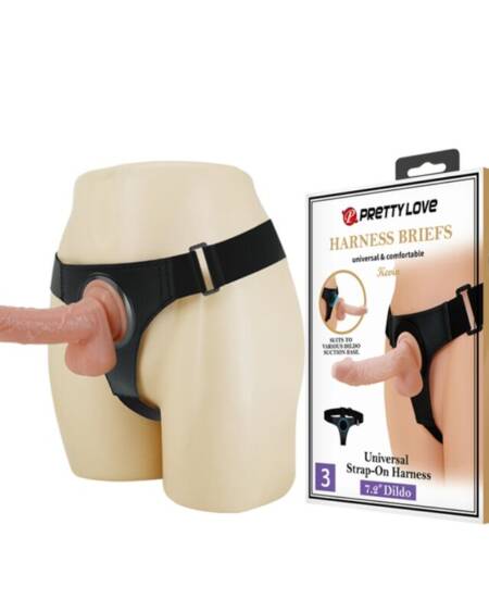PRETTY LOVE - HARNESS BRIEFS ARNÉS UNIVERSAL CON DILDO KEVIN 19 CM NATURAL
