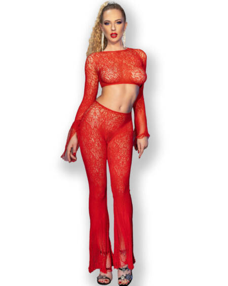 CHILIROSE - CR 4648 TOP  PANTALON ROJO S/L