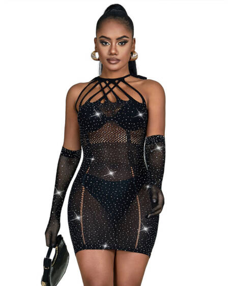 SUBBLIME - 952235 VESTIDO DE REJILLA CON BRILLANTES NEGRO TALLA ÚNICA