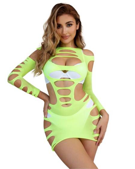 SUBBLIME - 952280 VESTIDO DE REJILLA ELÁSTICO MANGA LARGA VERDE TALLA ÚNICA