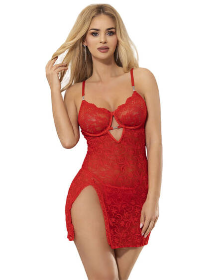 SUBBLIME - 954208 BABYDOLL DE ENCAJE CON TIRANTES AJUSTABLES ROJO S/M