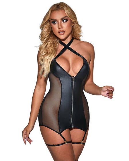 SUBBLIME - 954444 VESTIDO SEXY DE REJILLA CUERO NEGRO S/M