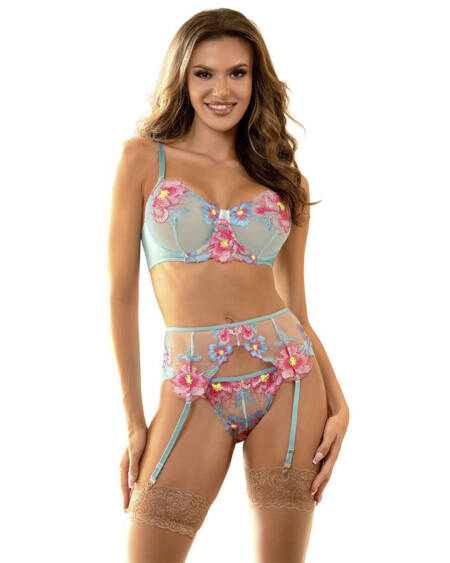 SUBBLIME - 957643 CONJUNTO SUJETADOR Y LIGUERO CON BORDADOS DE FLORES ROSAS S/M